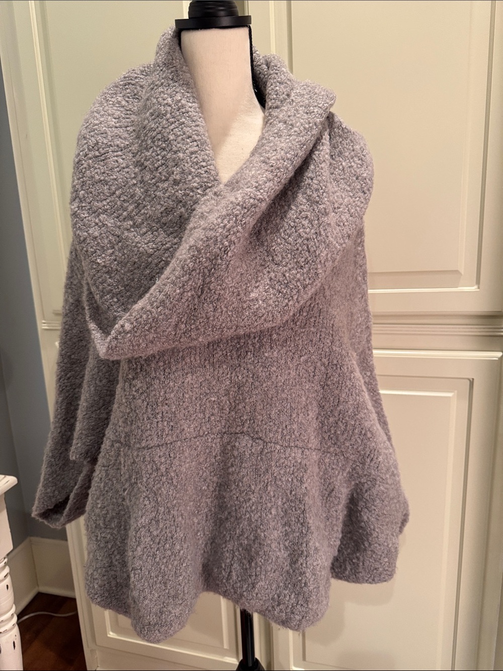 Lands' End Soft Bouclé Shawl-Collar Sweater - Light Gray
